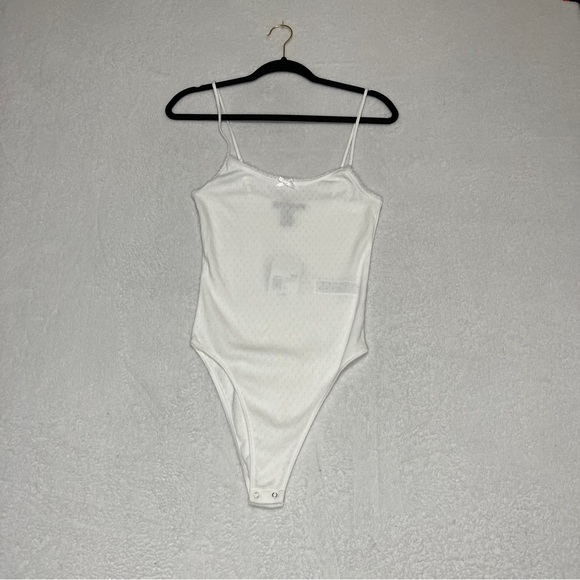 FOREVER 21 Pointelle Knit Bodysuit Bundle 1) White 2) White black Stripes Small - Picture 8 of 10